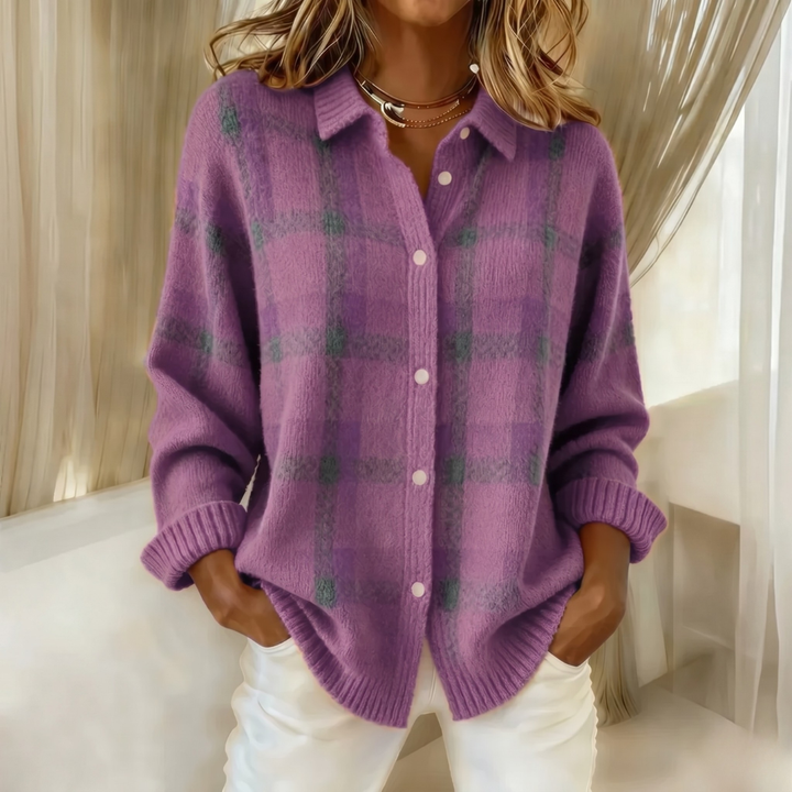 Danique cardigan souple à col boutonné - Violet