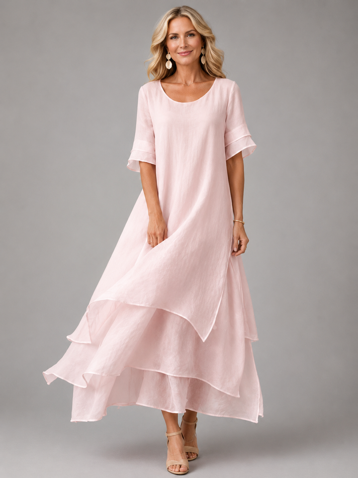 Robe maxi étagée Rose