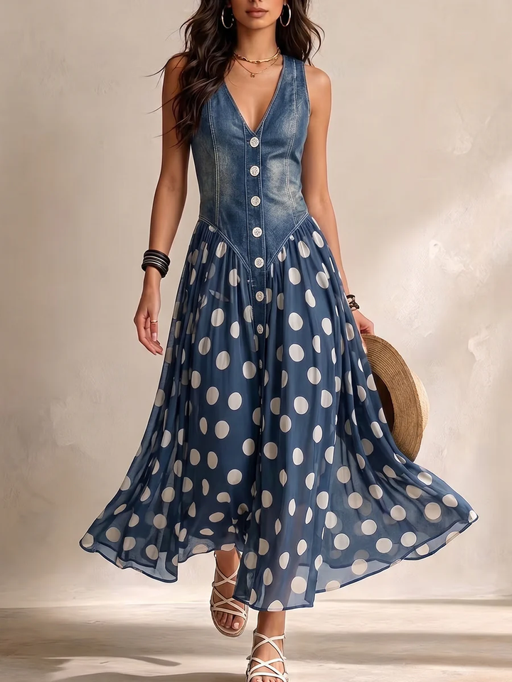 Robe midi à pois en mousseline Bleu