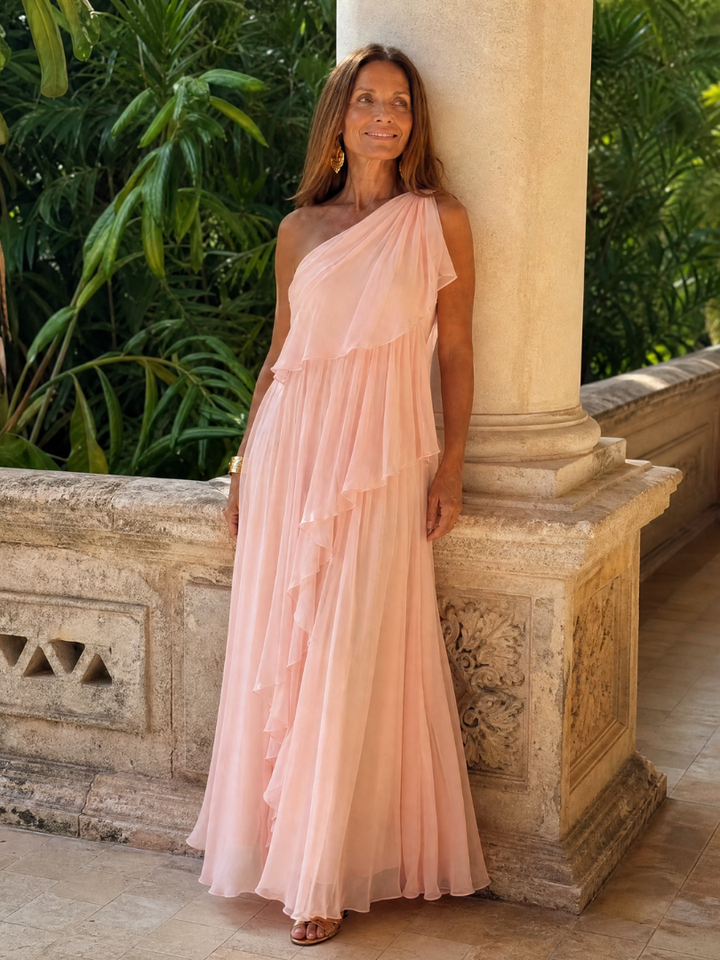 Robe longue en mousseline une épaule
