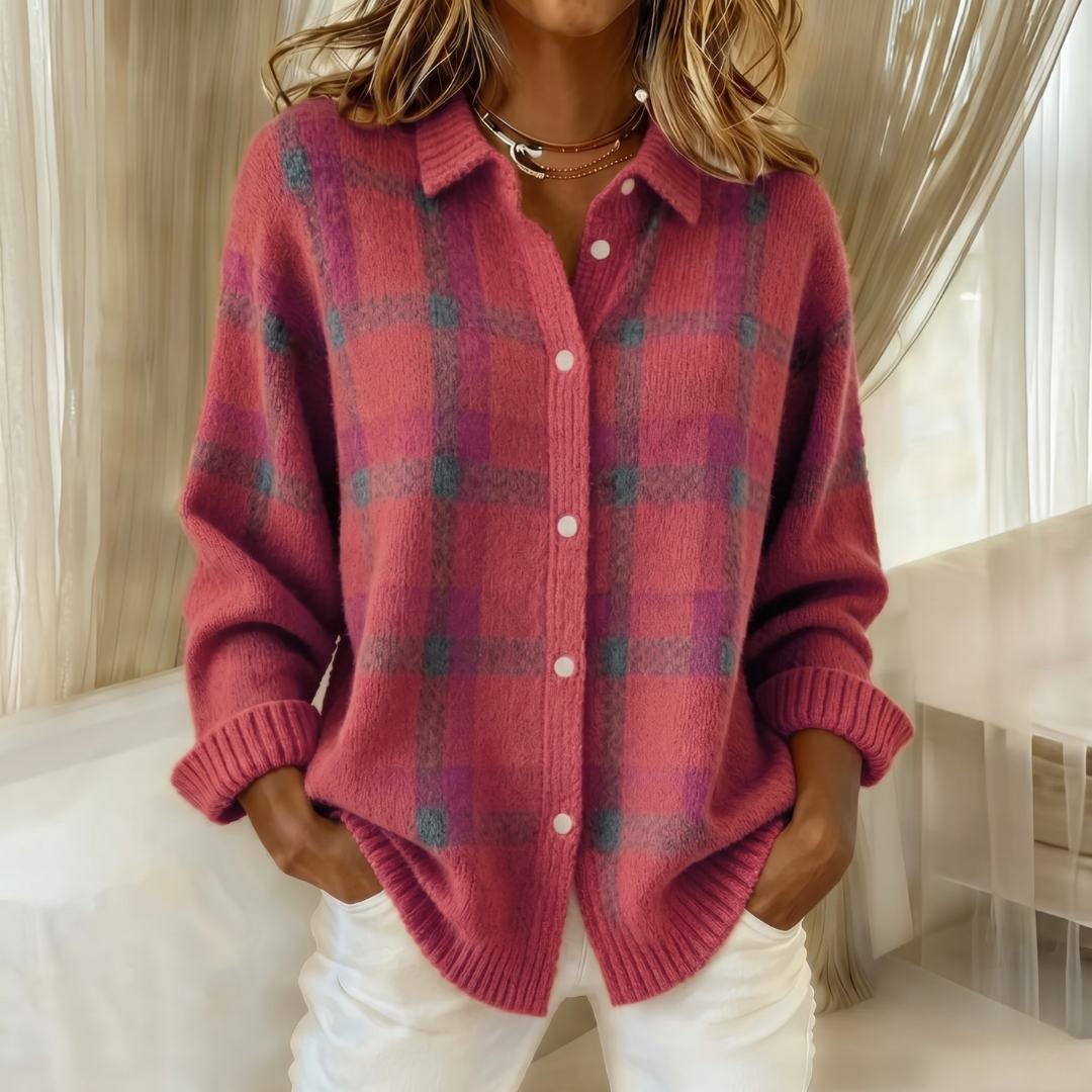 Danique cardigan souple à col boutonné - Rouge