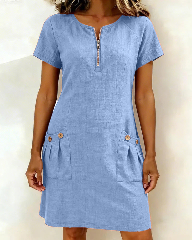 Robe en coton et lin Bleu
