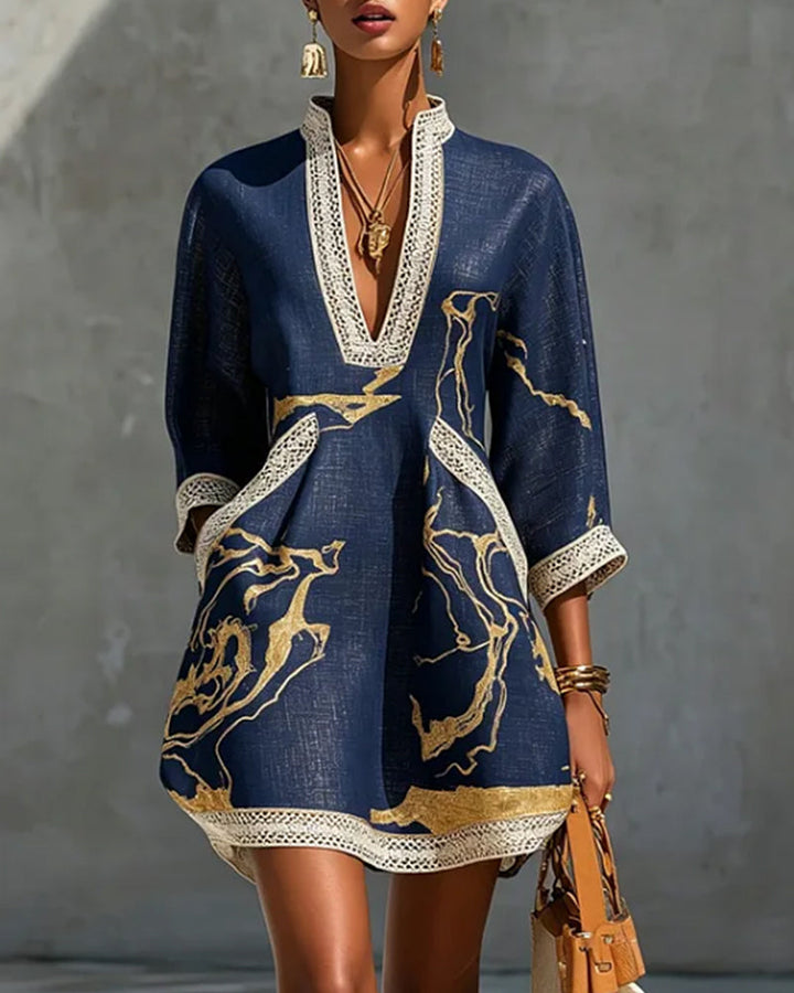 Robe à col montant et bord ajouré Bleu marine