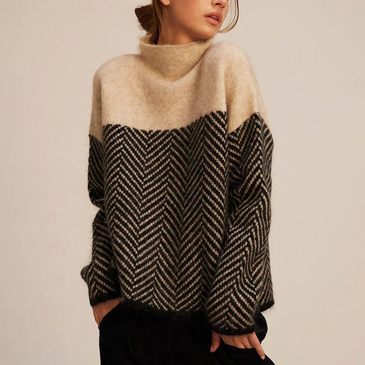 Chloe - Pull col montant chevron Beige - Meralie Boutique