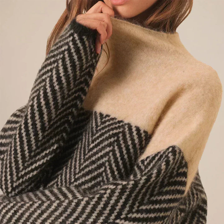 Chloe - Pull col montant chevron Violet - Meralie Boutique