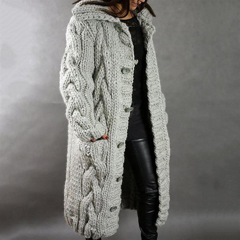 Karina - Manteau tricot torsade Gris - Meralie Boutique