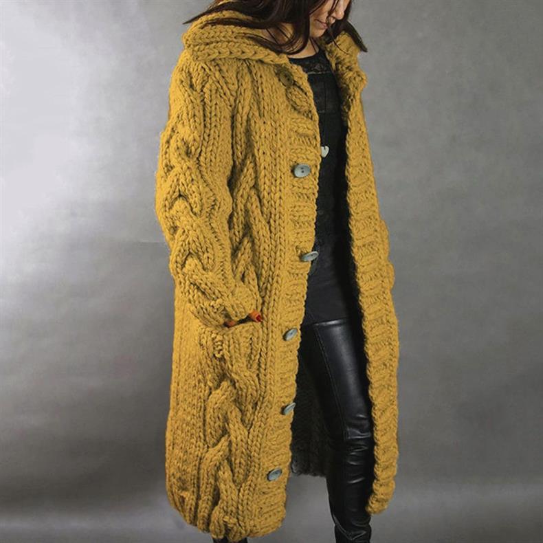 Karina - Manteau tricot torsade Jaune - Meralie Boutique