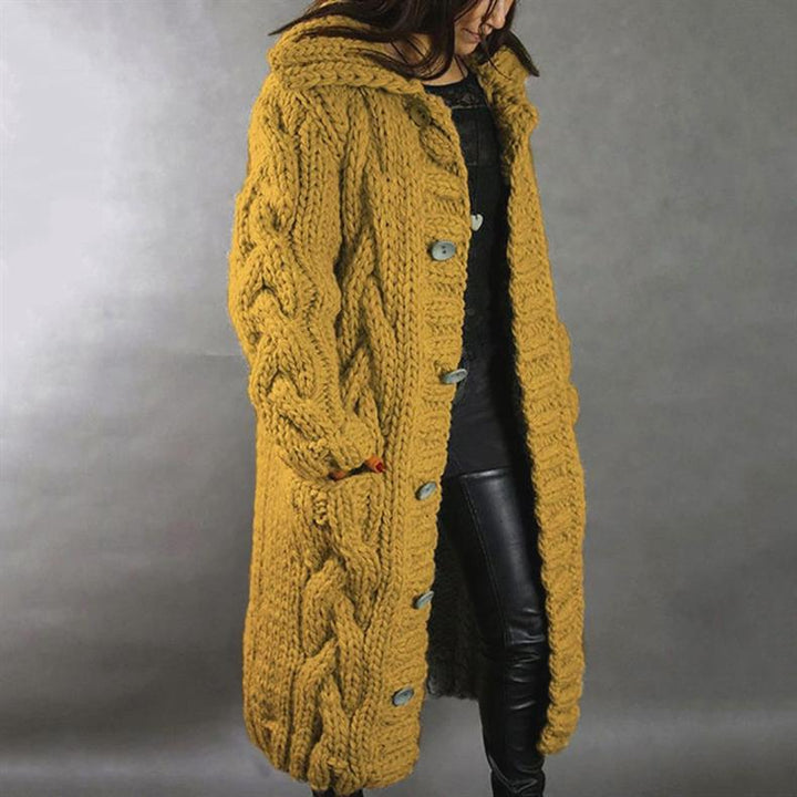 Karina - Manteau tricot torsade Jaune - Meralie Boutique