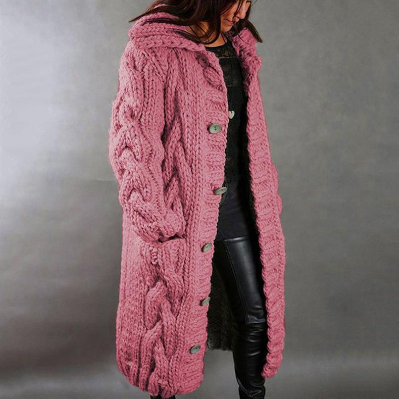 Karina - Manteau tricot torsade Rose - Meralie Boutique