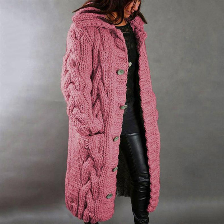 Karina - Manteau tricot torsade Rose - Meralie Boutique