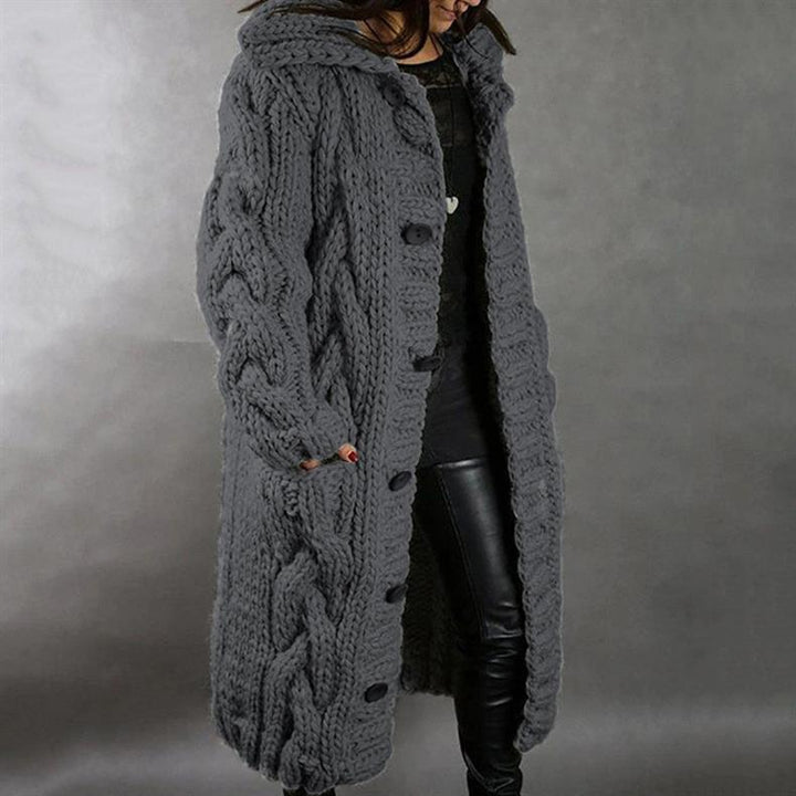 Karina - Manteau tricot torsade Gris Fonce - Meralie Boutique