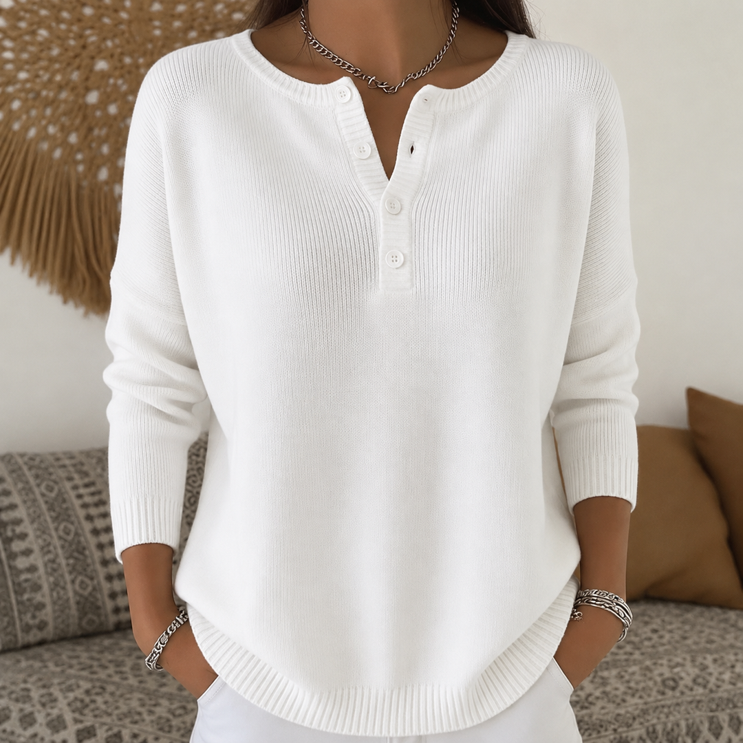 Margaux™ | Pull Tricoté à Boutons et Col V