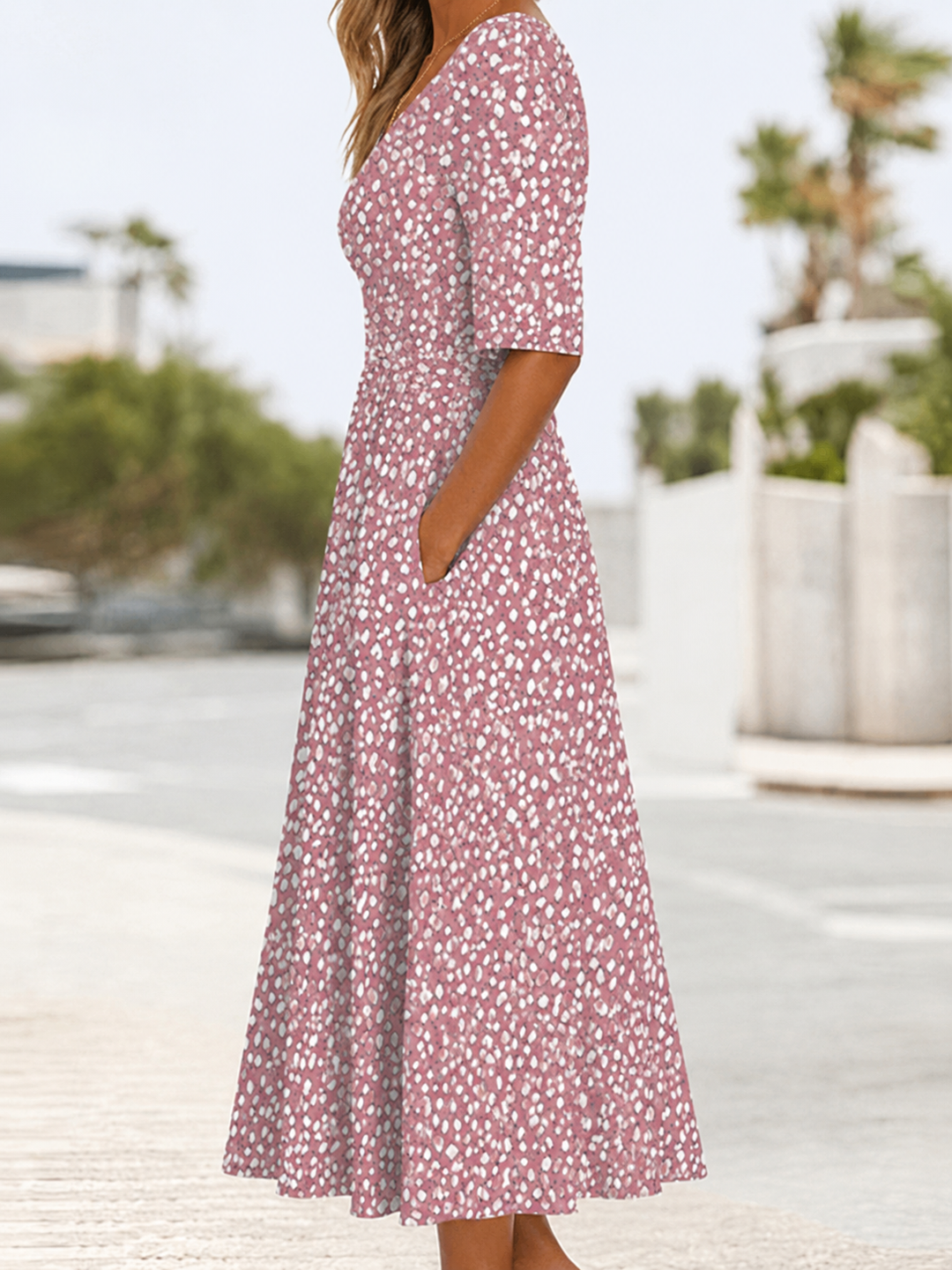 COLETTE | ROBE MIDI À POIS ÉLÉGANTE ET FLATTEUSE POUR LE VENTRE