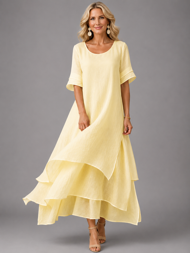 Robe maxi étagée Jaune