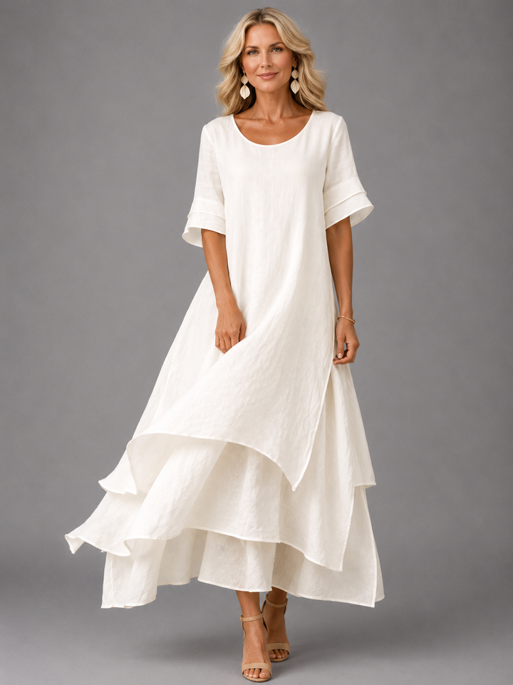 Robe maxi étagée Blanc