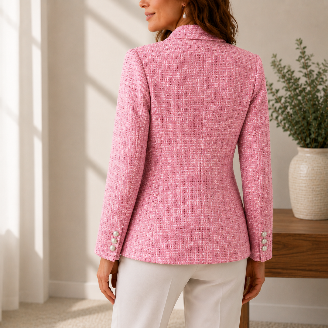 Léa™ | Blazer Croisé en Tweed à Carreaux