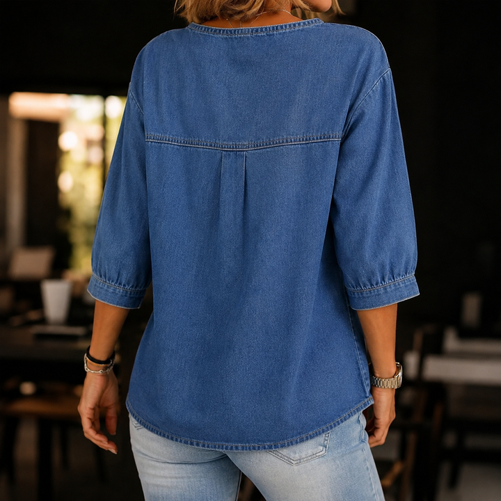Aurélie™ | Blouse Tunique en Denim à Nœud