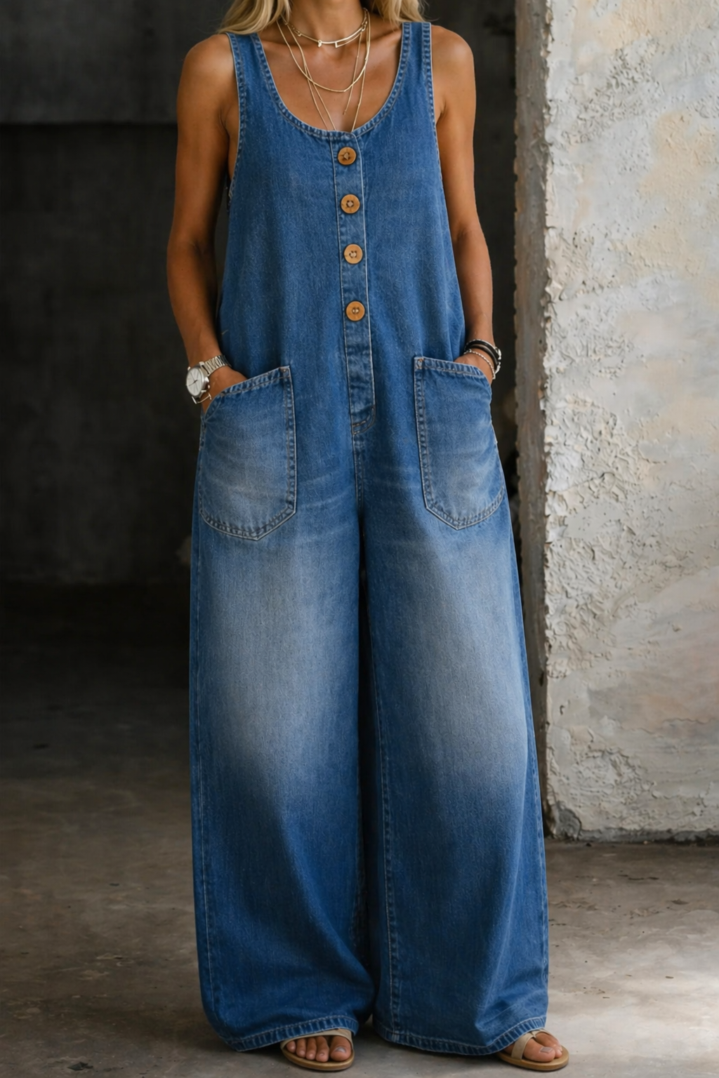 Saylor - Salopette denim épaules dénudées Bleu - Meralie Boutique