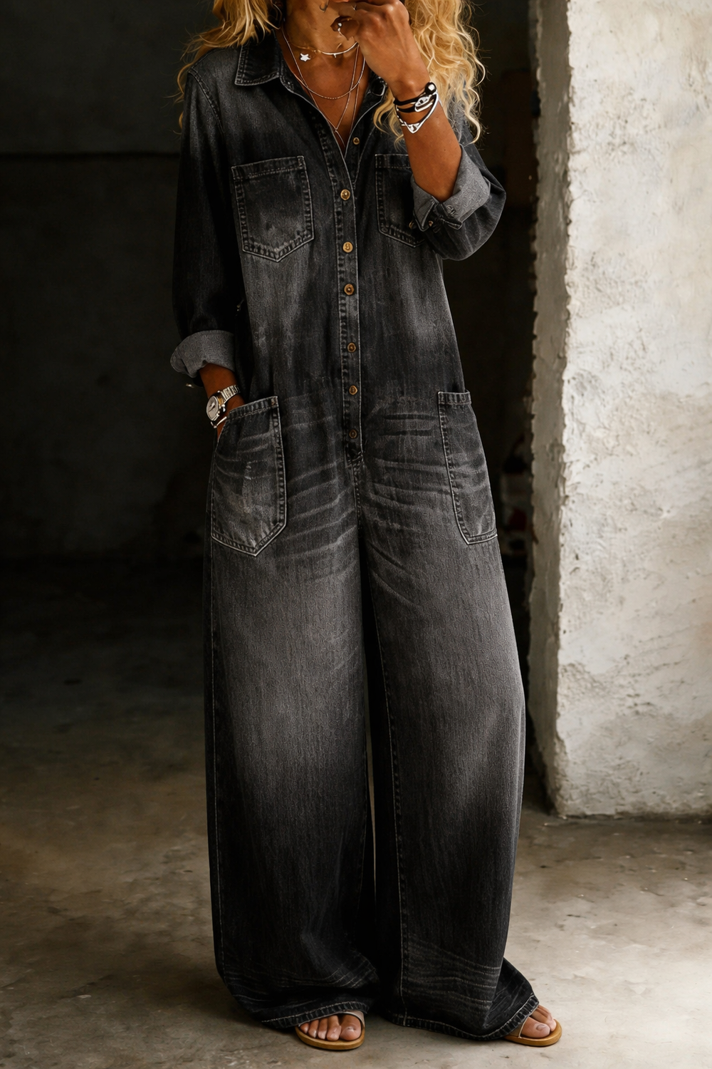 Lena - Combinaison denim confort Noir - Meralie Boutique
