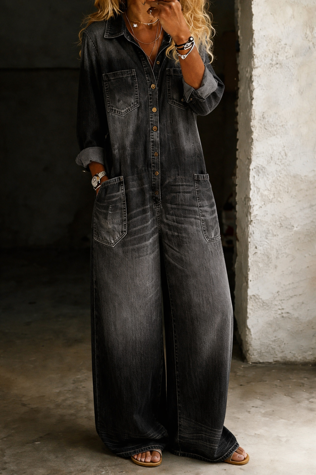 Lena - Combinaison denim confort Noir - Meralie Boutique
