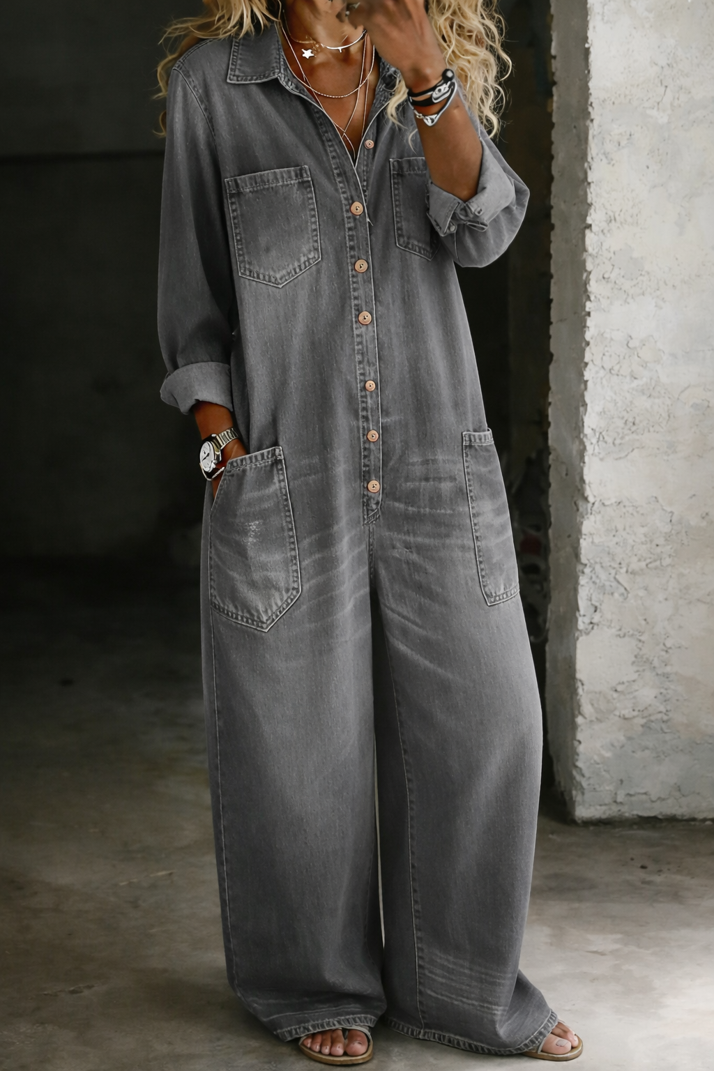 Lena - Combinaison denim confort Gris - Meralie Boutique