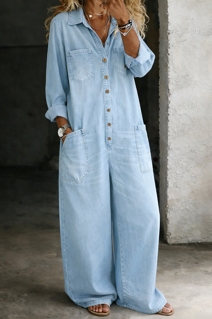 Lena - Combinaison denim confort Bleu Clair - Meralie Boutique