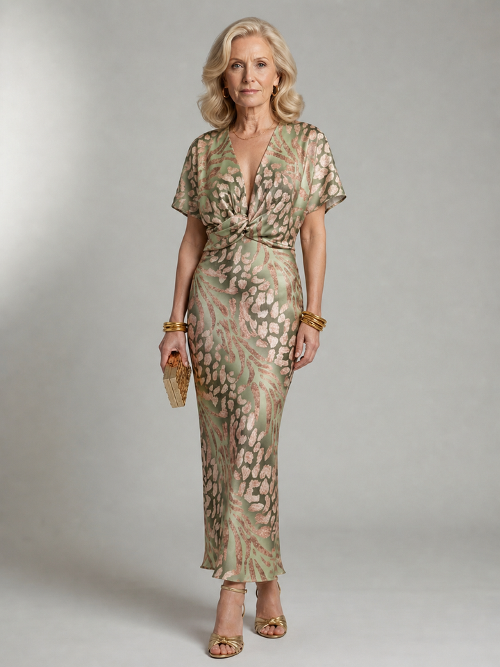 Robe midi à imprimé abstrait Vert