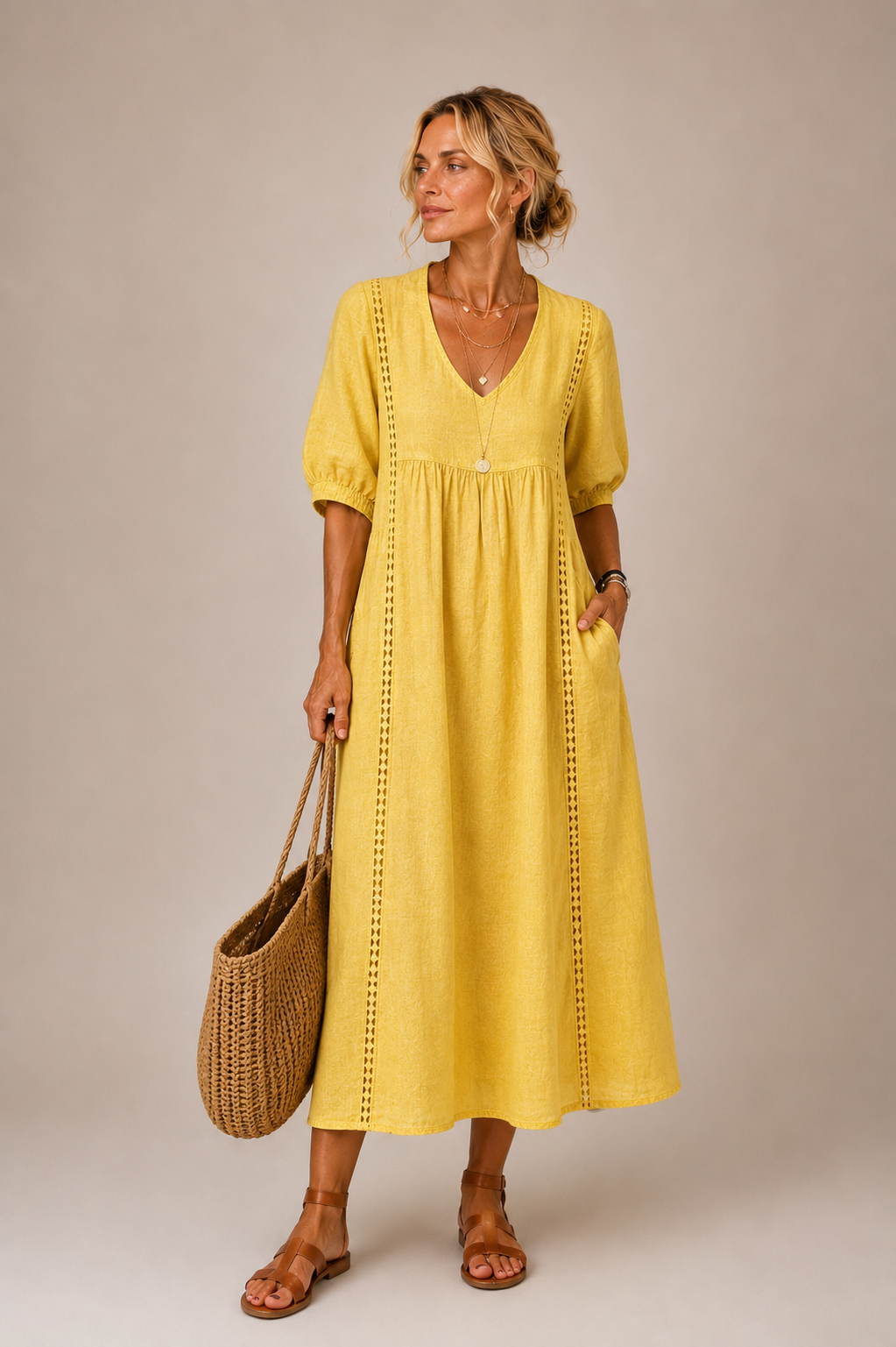 Robe en lin et coton Jaune