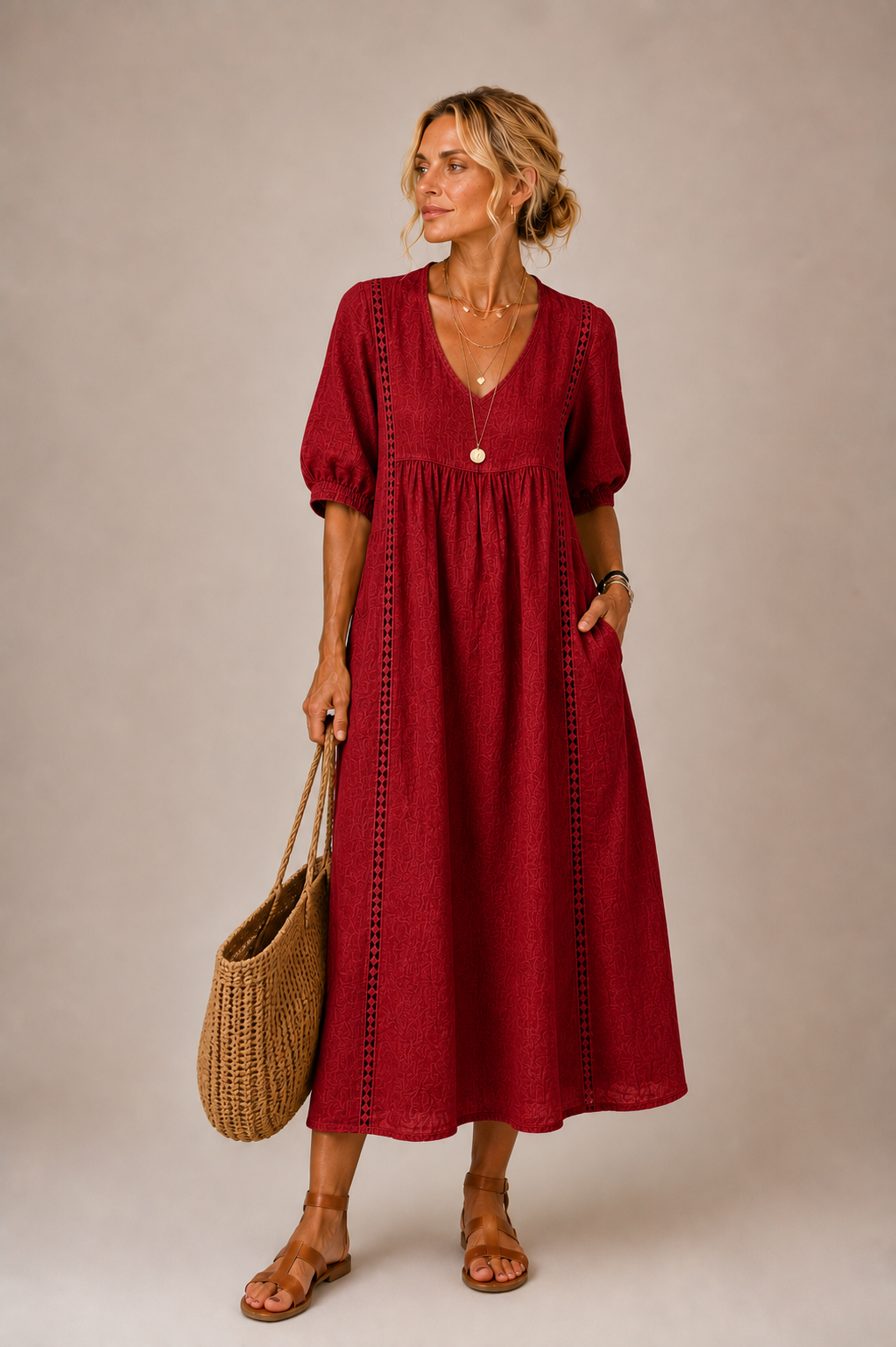 Robe en lin et coton Rouge