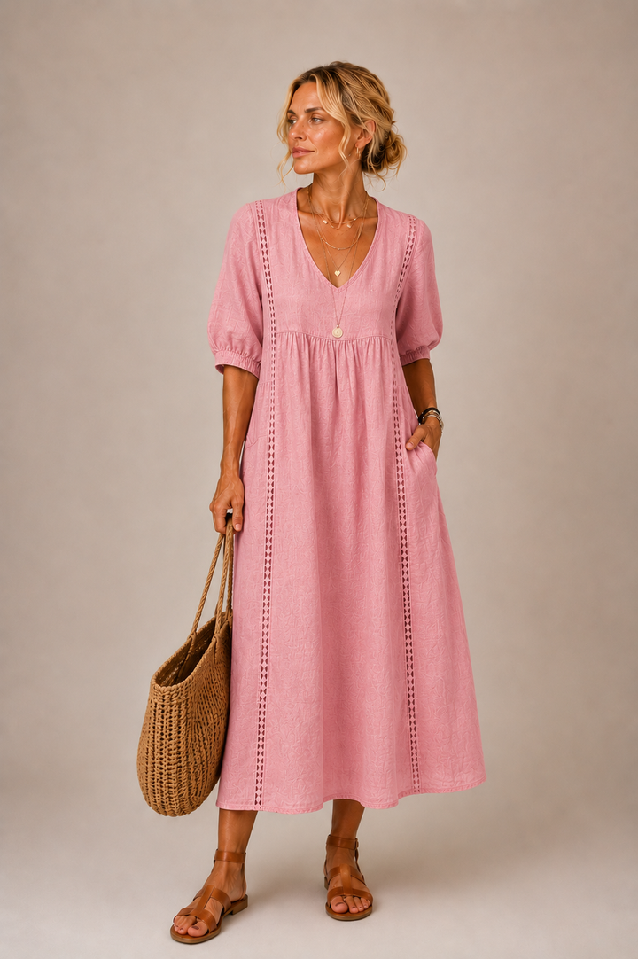 Robe en lin et coton Rose