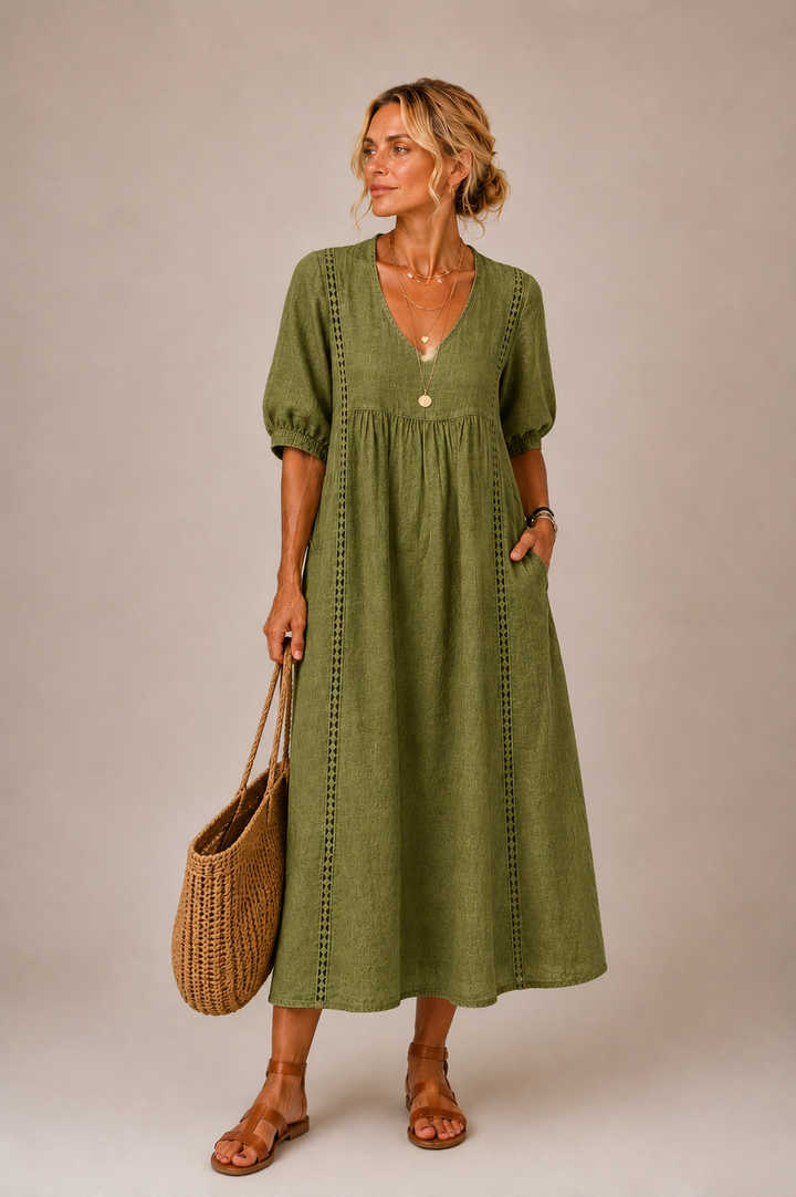 Robe en lin et coton Vert olive