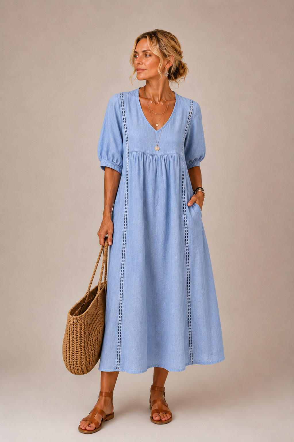 Robe en lin et coton Bleu