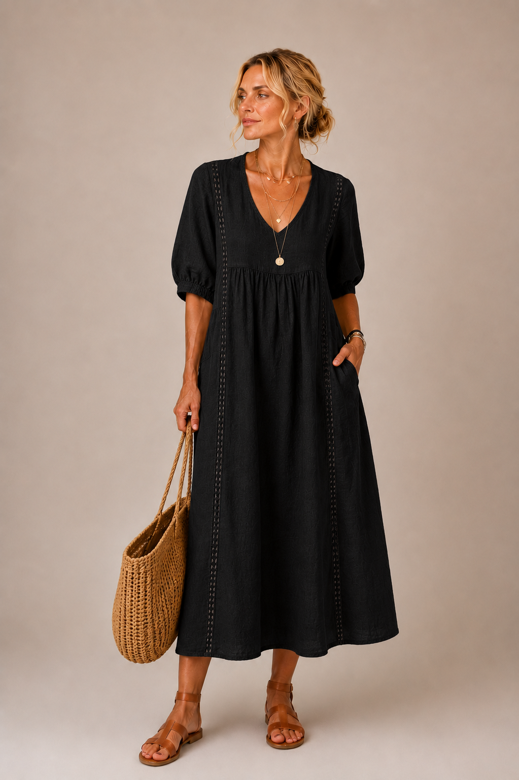 Robe en lin et coton Noir