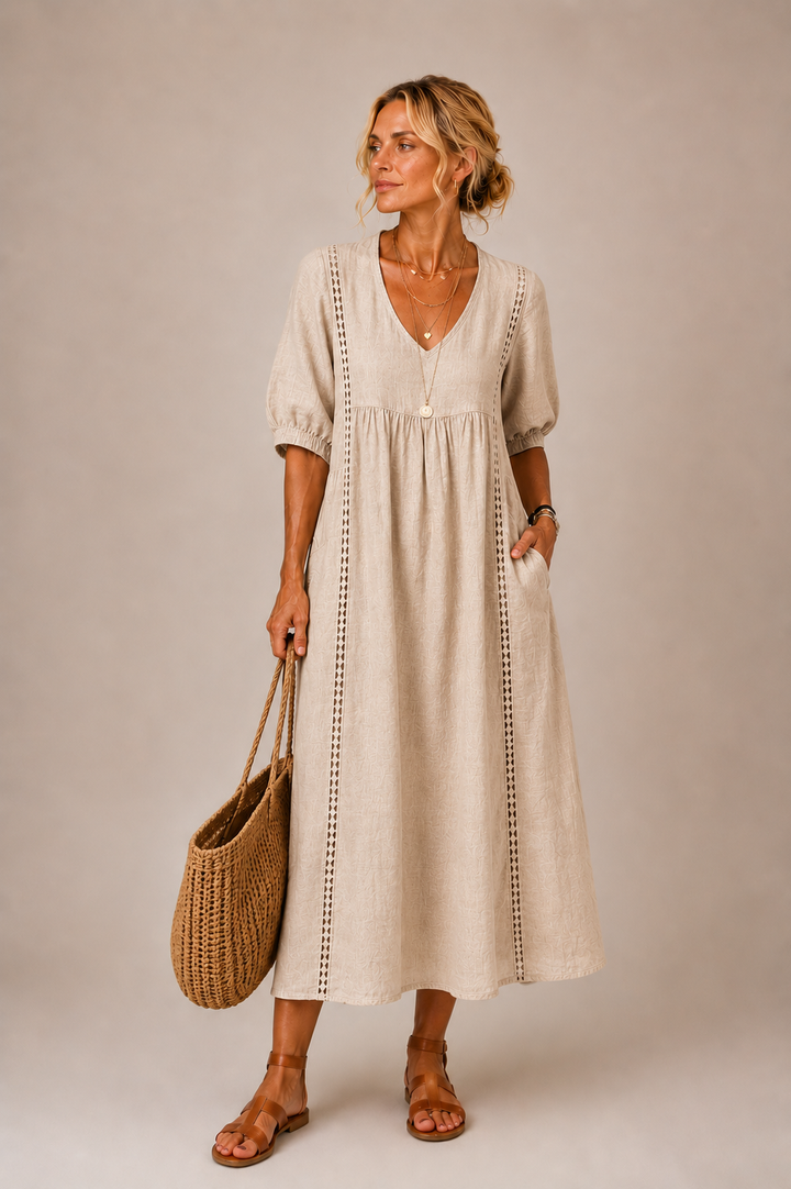 Robe en lin et coton Beige