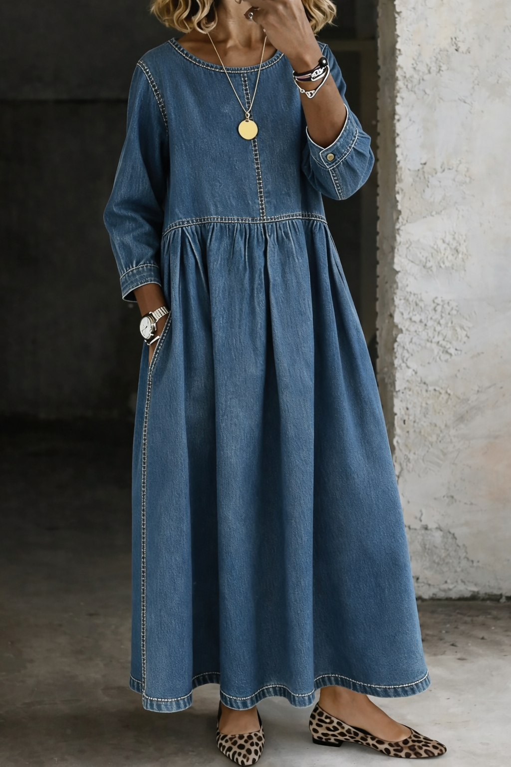 Robe midi en denim Bleu ciel
