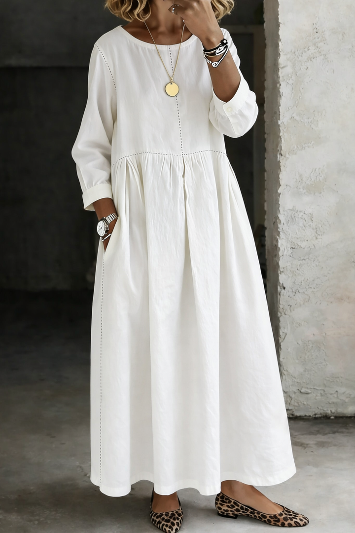 Robe midi en denim Blanc