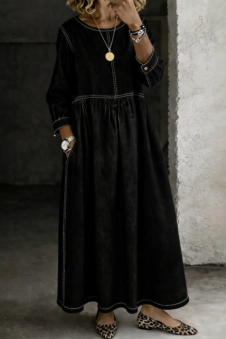 Robe midi en denim Noir