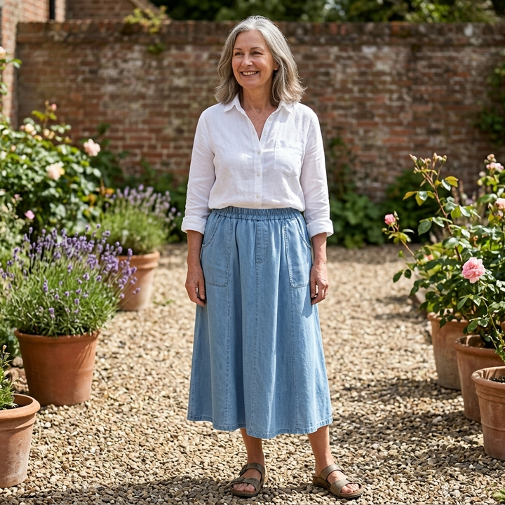 Capucine jupe trapèze en denim - Bleu Clair