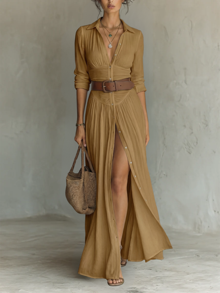 PAMELA | ROBE CHEMISE MAXI PLISSEE