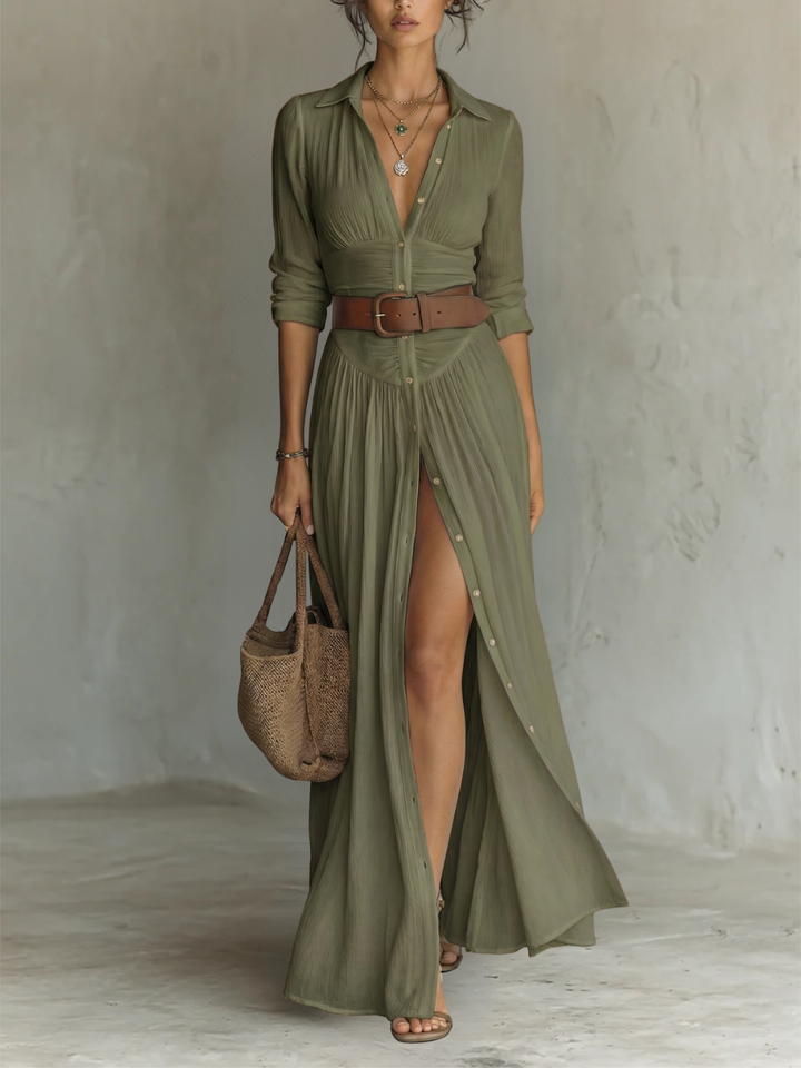 PAMELA | ROBE CHEMISE MAXI PLISSEE