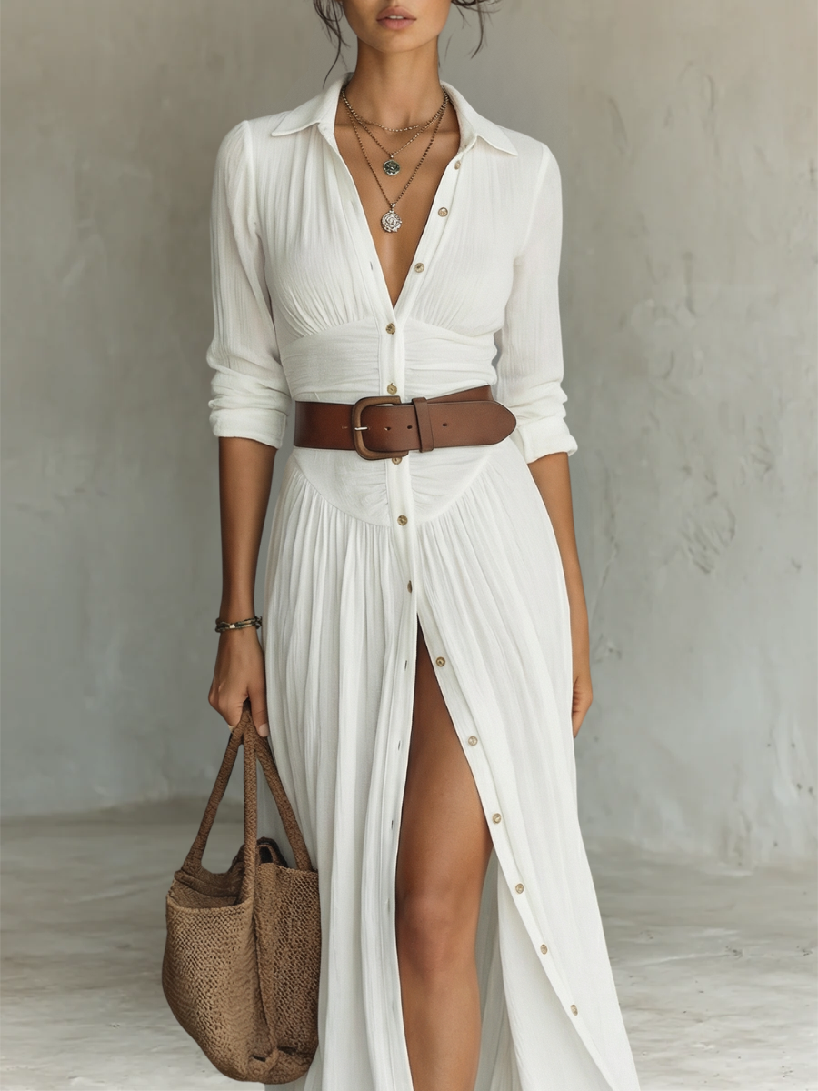 PAMELA | ROBE CHEMISE MAXI PLISSEE