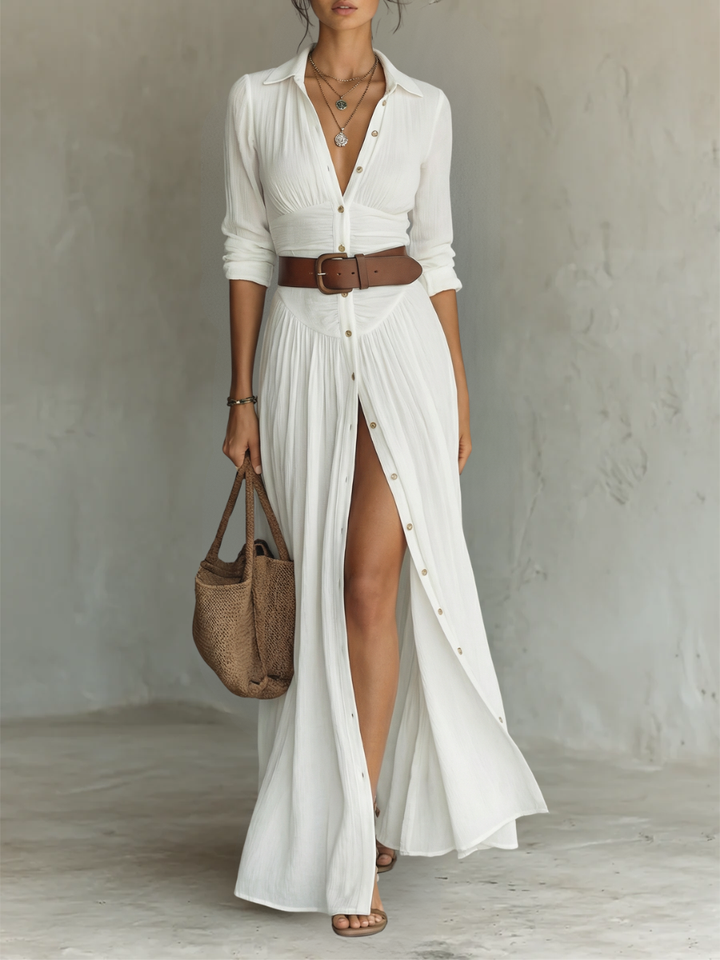 PAMELA | ROBE CHEMISE MAXI PLISSEE