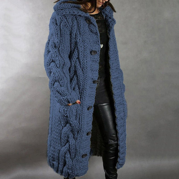 Karina - Manteau tricot torsade Bleu - Meralie Boutique