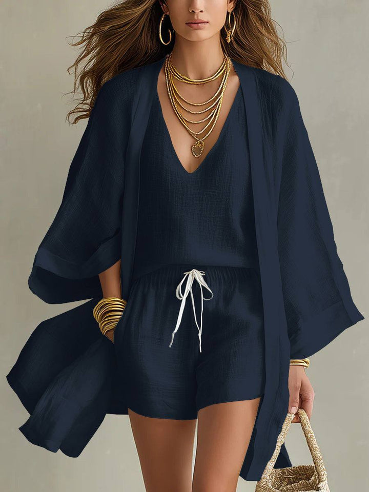 Ensemble trois pièces en lin Bleu marine