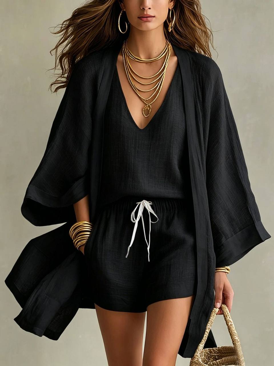 Ensemble trois pièces en lin Noir