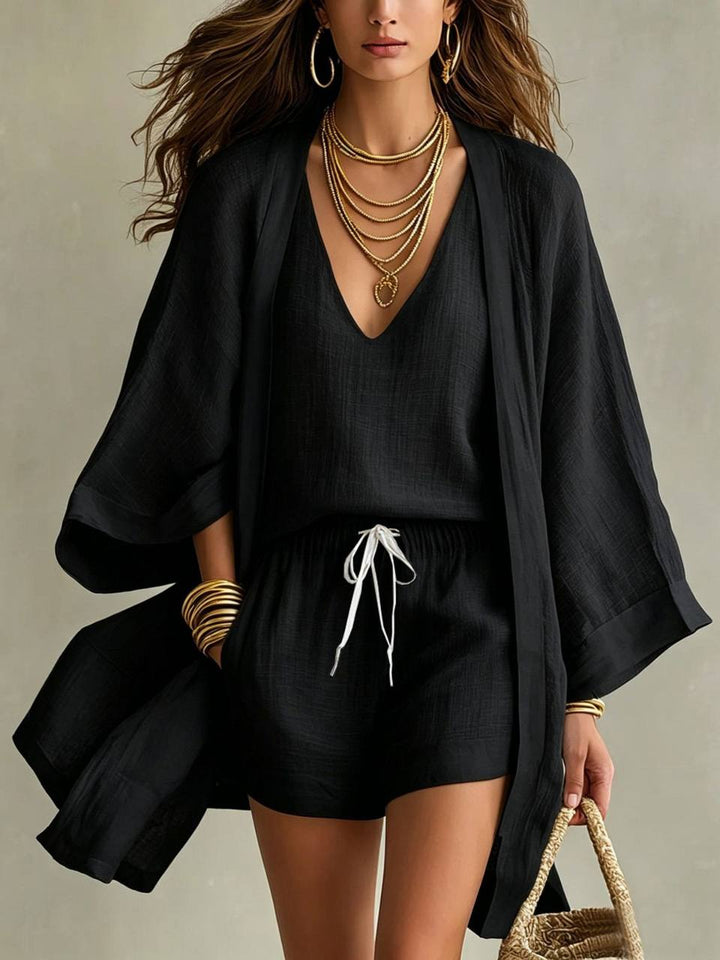 Ensemble trois pièces en lin Noir