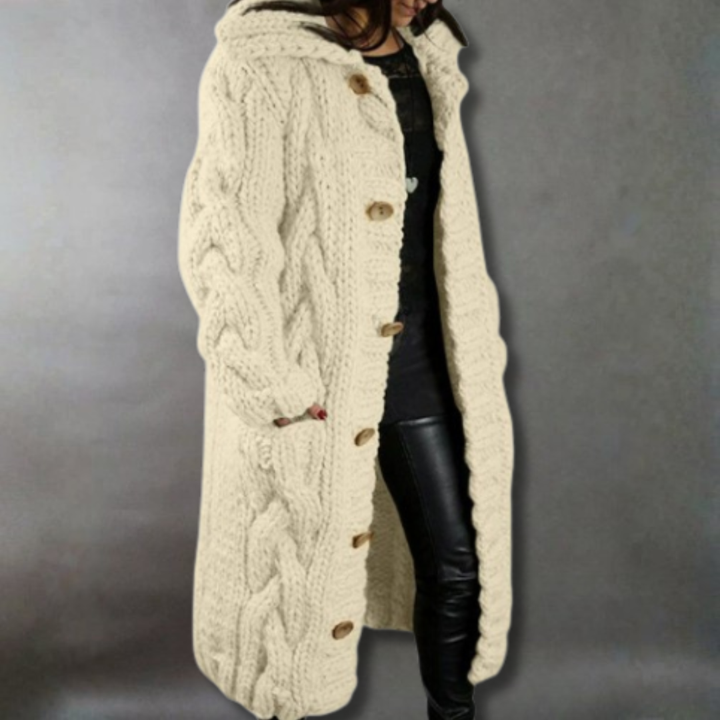 Karina - Manteau tricot torsade Beige - Meralie Boutique