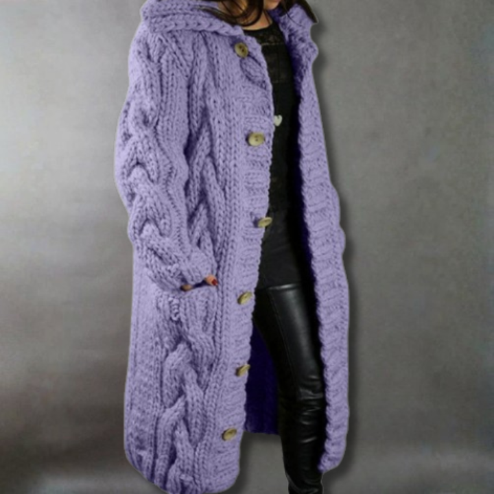 Karina - Manteau tricot torsade Lilas - Meralie Boutique