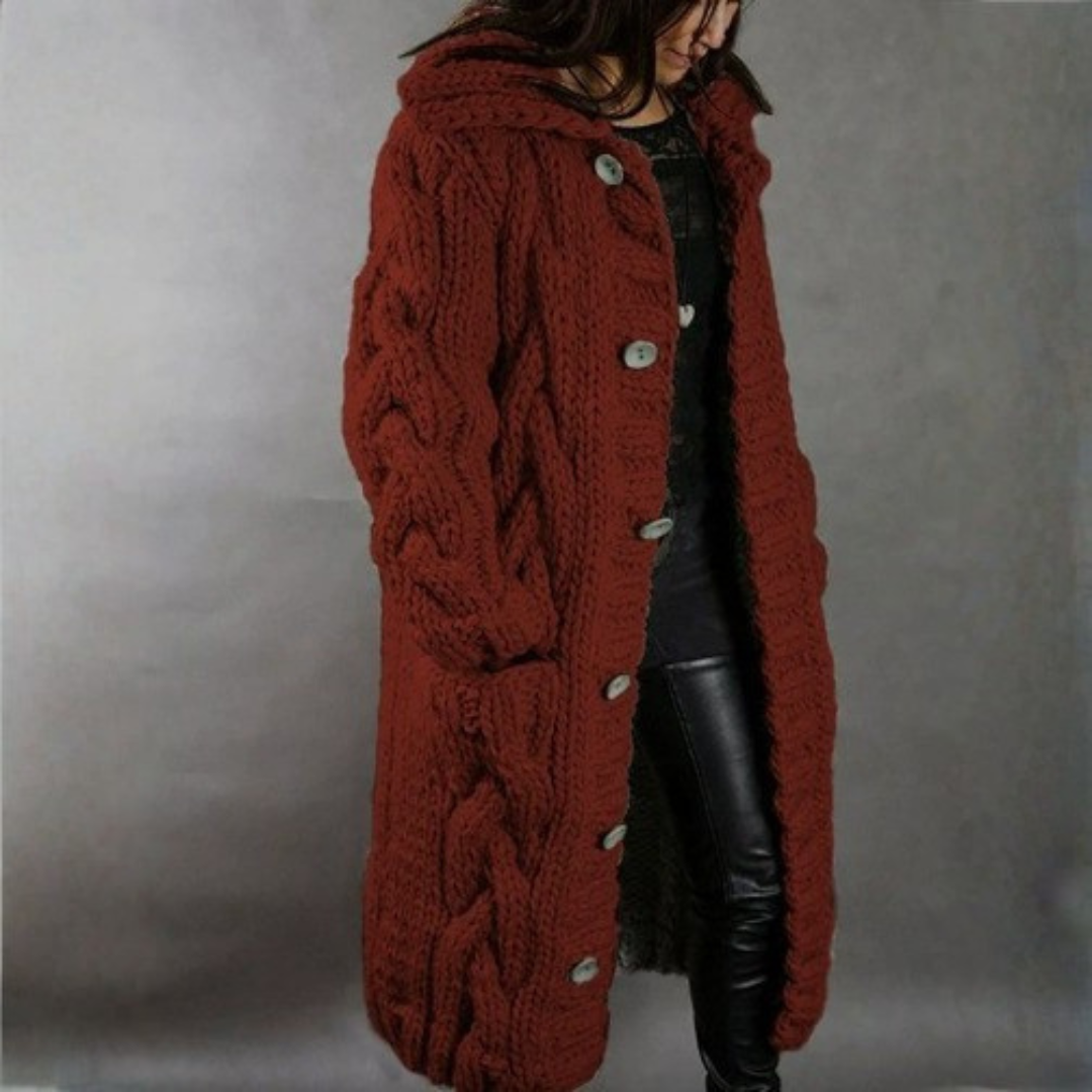 Karina - Manteau tricot torsade Rouge - Meralie Boutique