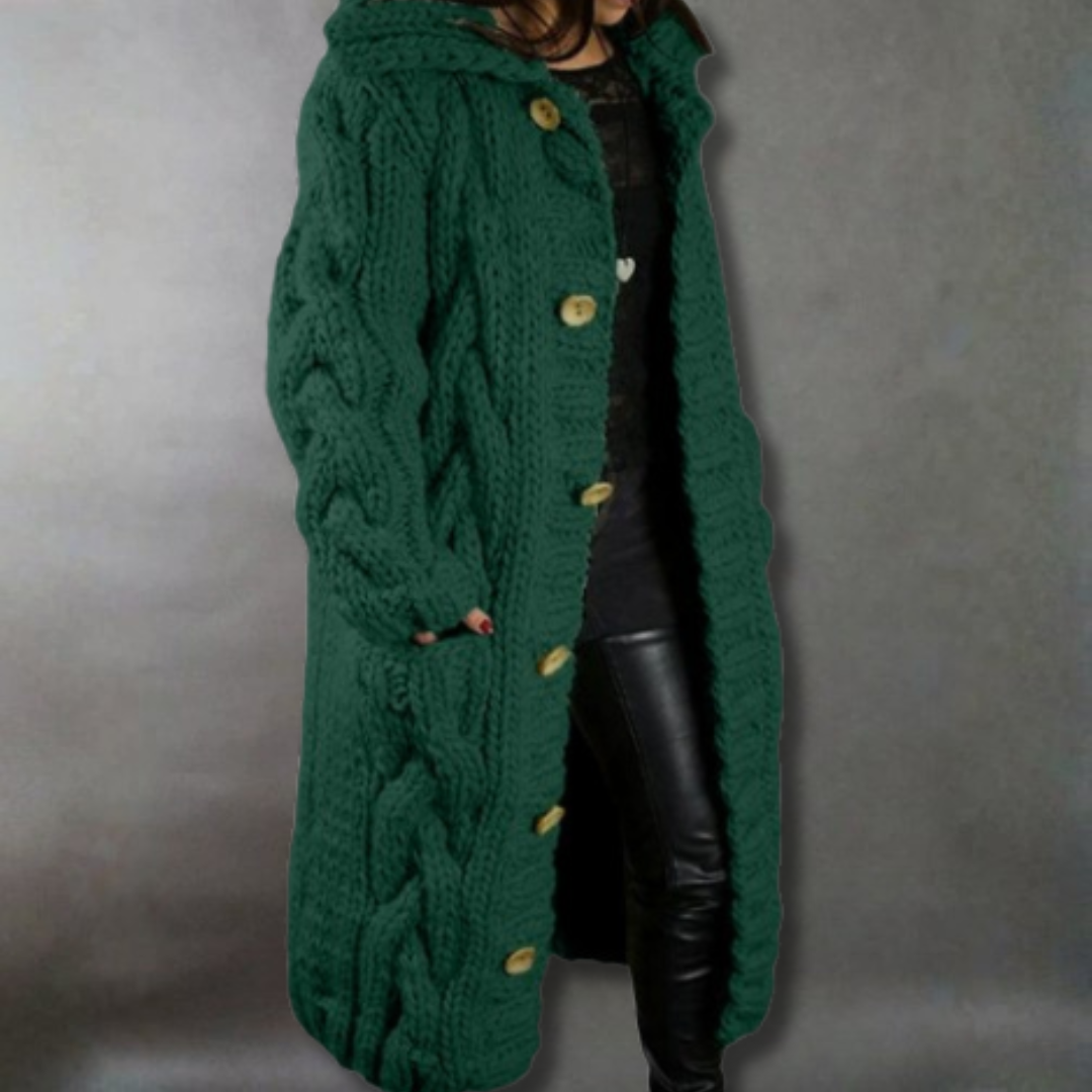 Karina - Manteau tricot torsade Vert - Meralie Boutique